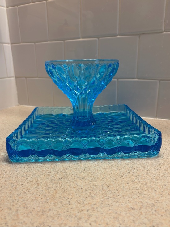 Fenton Other - Vintage Fenton Blue Glass Compote & Tray
Set
